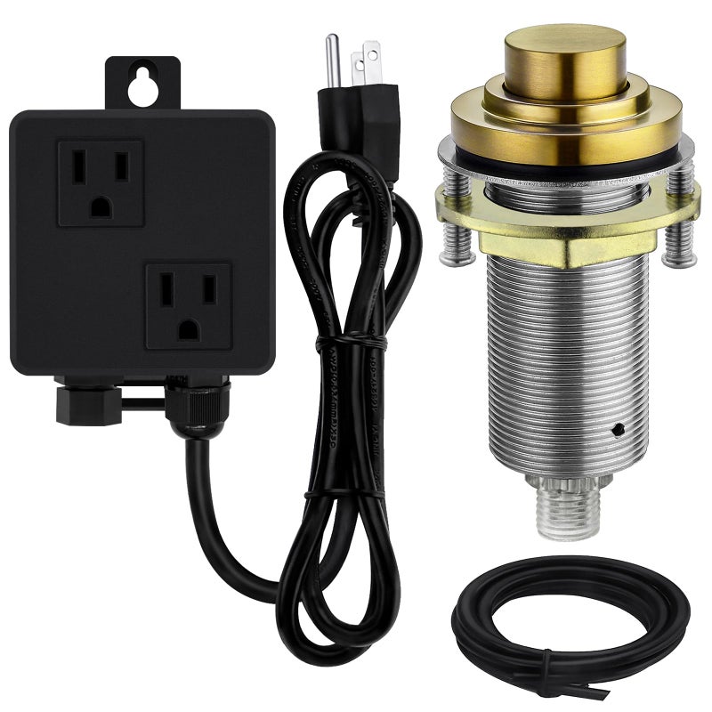 SINKINGDOM SinkTop Air Switch Kit (Long Full Brass Button) for Disposal, Dual Outlet, (Champagne Bronze) - Image 1